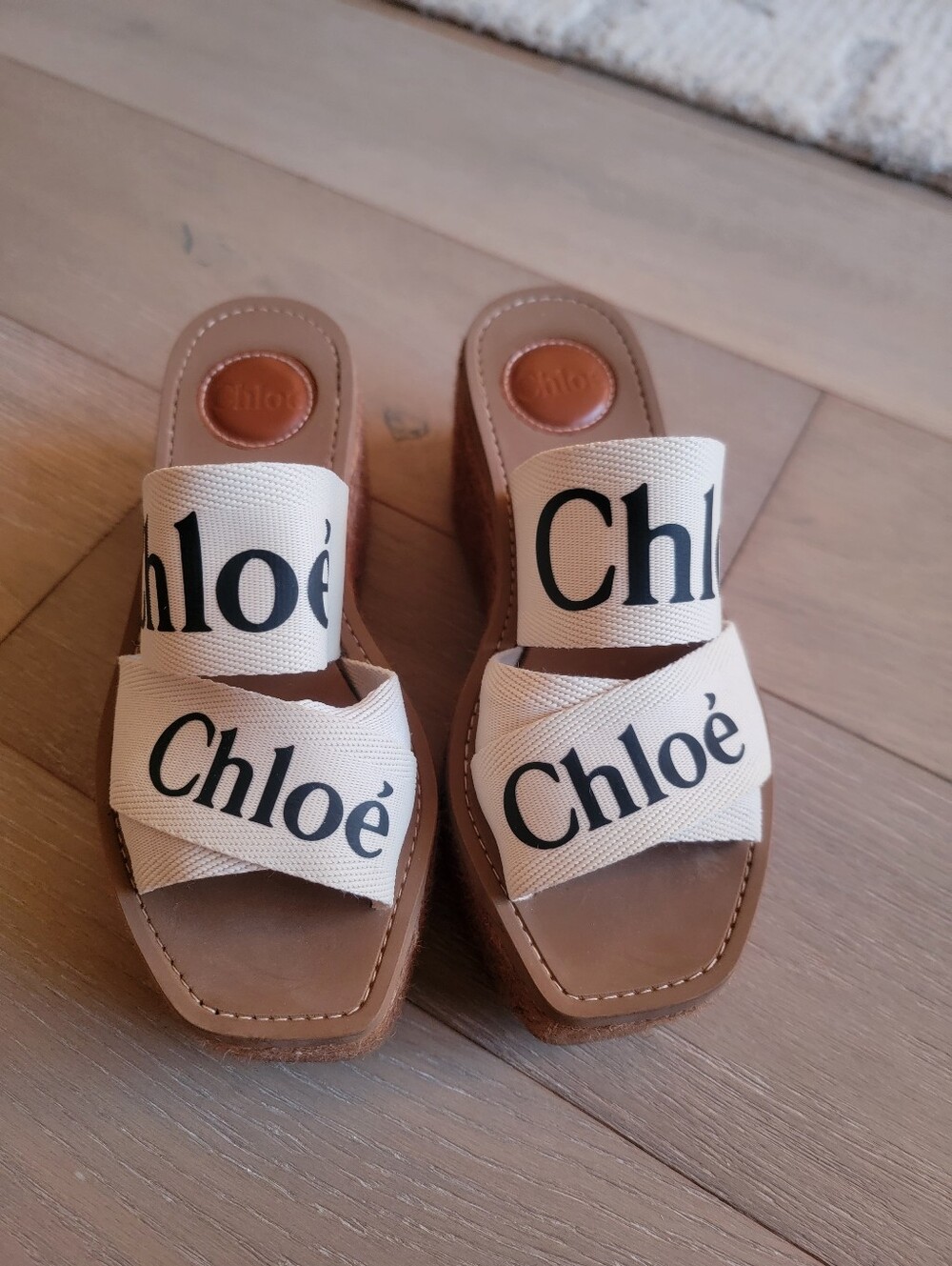 Chloe Off White Woody Wedge Sandals - Picture 3 of 6